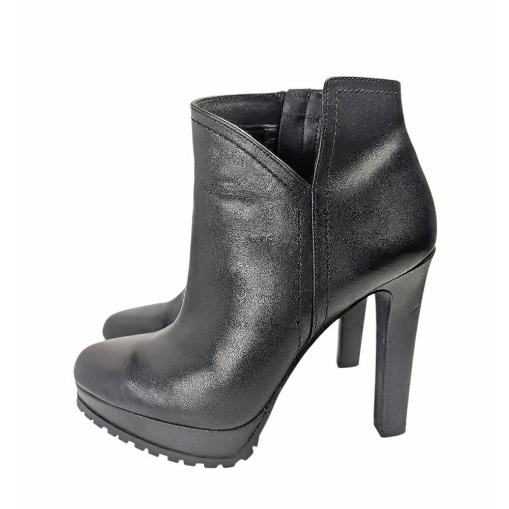 Gianni Bini Omarrah black leather platform lug bootie heels womens 9 - Picture 3 of 9